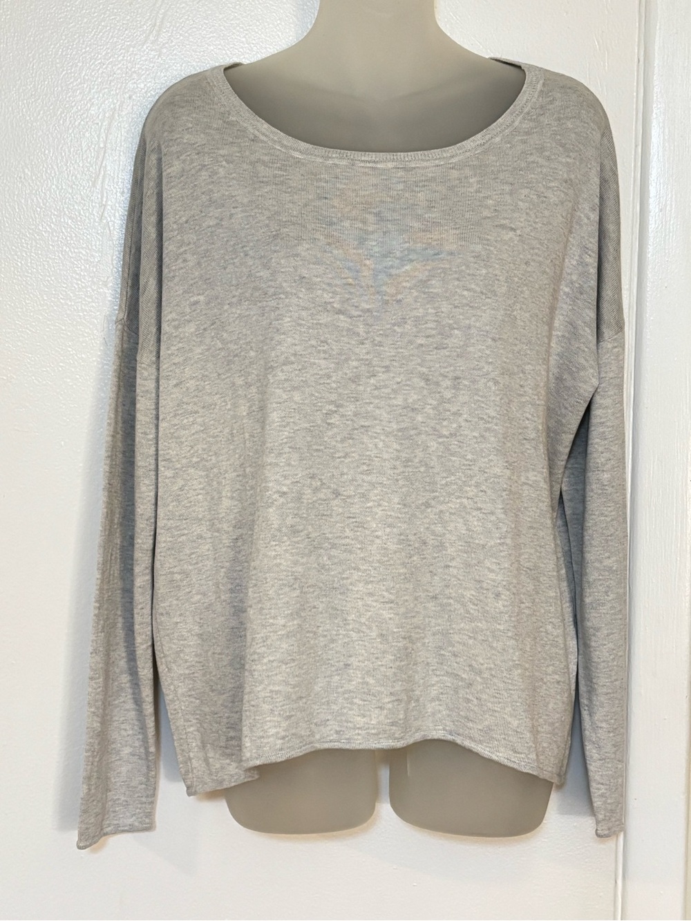 Garnet Hill Gray Silk Cotton Blend Round Boatneck Lightweight Sweater Size XL
